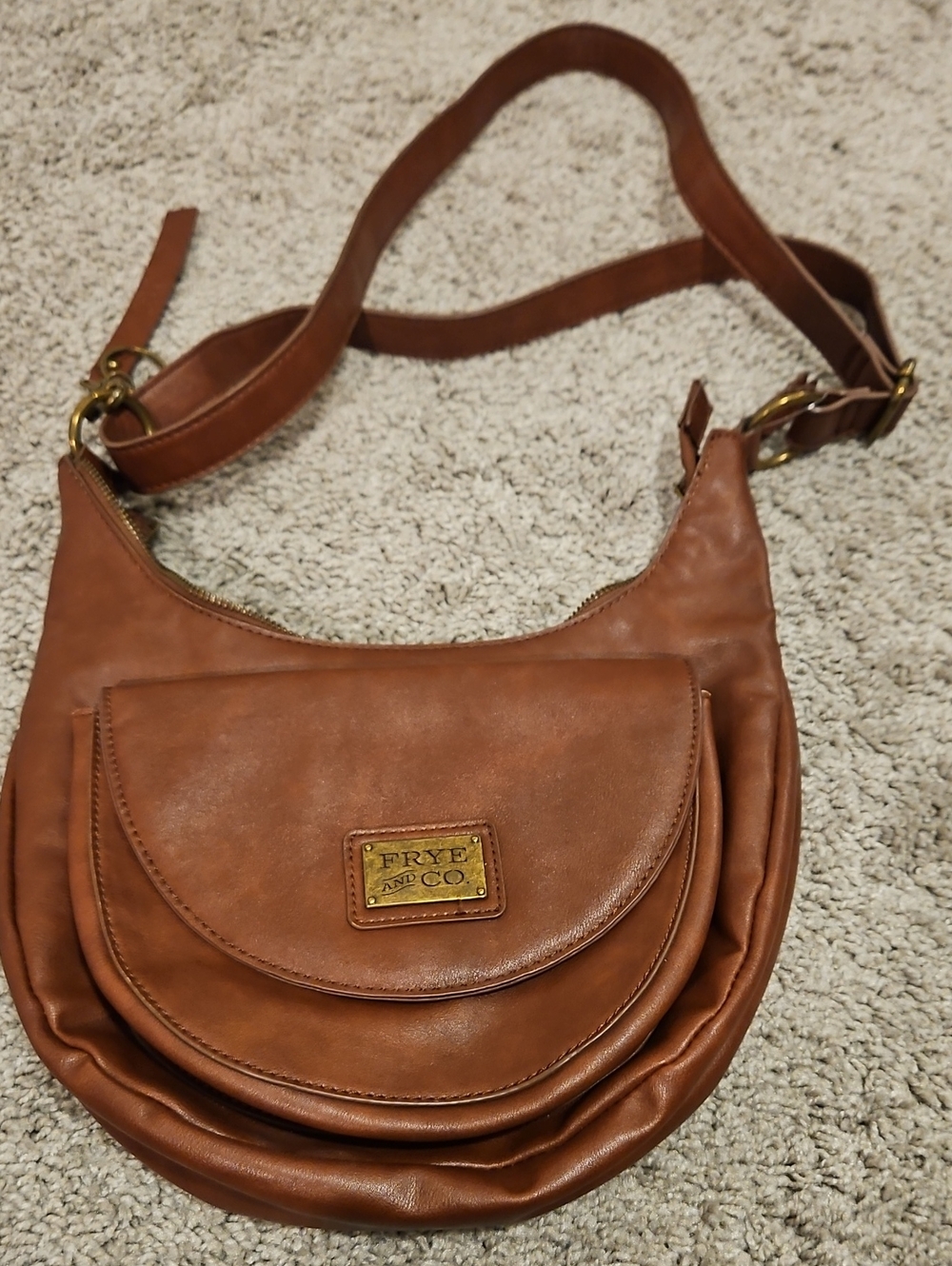 Frye Tan Leather Crescent Saddle Crossbody